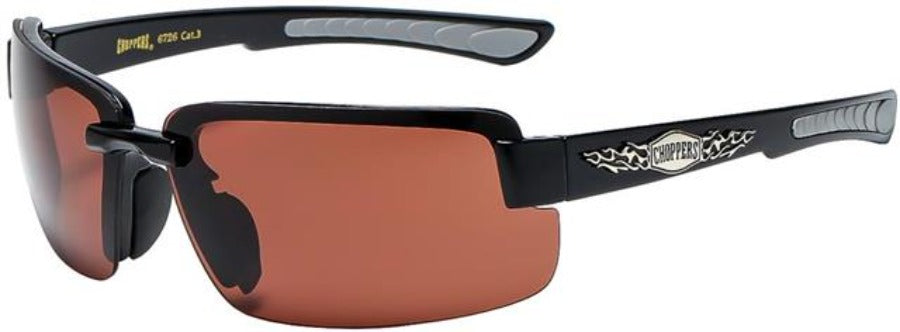Biker Semi-Rimless Choppers Sports Sunglasses for Men Gloss Black Grey Brown Lens Choppers 8cp6726-5