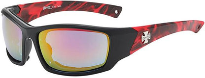 Chopper Motorcycle Riding Flame Goggles Sunglasses Black Red Orange Mirror Lens Choppers 8cp930-2