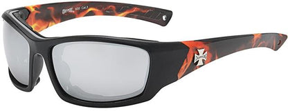 Chopper Motorcycle Riding Flame Goggles Sunglasses Black Orange Silver Mirror Lens Choppers 8cp930-5