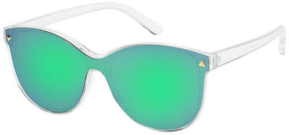 Women's Flat Geometric Shield Sunglasses Unbranded 8gslop221854 Clear Blue & Green Mirror Lens