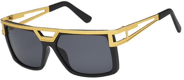 Oversized One Piece Lens Pilot Sunglasses With Accented Gold Brow Bar For Men Matt Black Gold Smoke Lens Manhattan 8mh870391