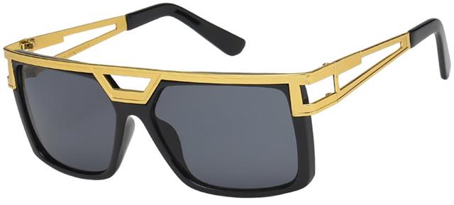 Oversized One Piece Lens Pilot Sunglasses With Accented Gold Brow Bar For Men Gloss Black Gold Smoke Lens Manhattan 8mh870392