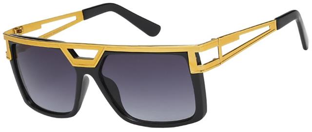 Oversized One Piece Lens Pilot Sunglasses With Accented Gold Brow Bar For Men Gloss Black Gold Smoke Gradient Lens Manhattan 8mh870393