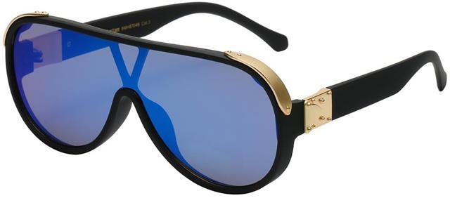 Oversized One Piece Lens Pilot Sunglasses For Men Black Gold Blue Mirror Lens Manhattan 8mh87048-1