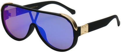 Oversized One Piece Lens Pilot Sunglasses For Men Black Gold Blue & Green Mirror Lens Manhattan 8mh87048-5