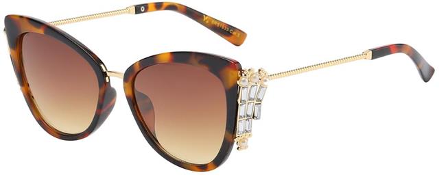 VG Classy Rhinestone Cat Eye Sunglasses for women Tortoise Brown Gold Brown Gradient Lens VG 8rs19334