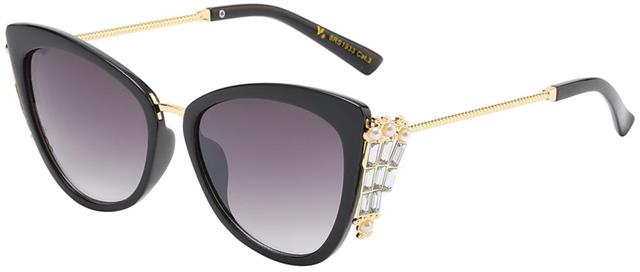 VG Classy Rhinestone Cat Eye Sunglasses for women Black Gold Smoke Gradient Lens VG 8rs19335