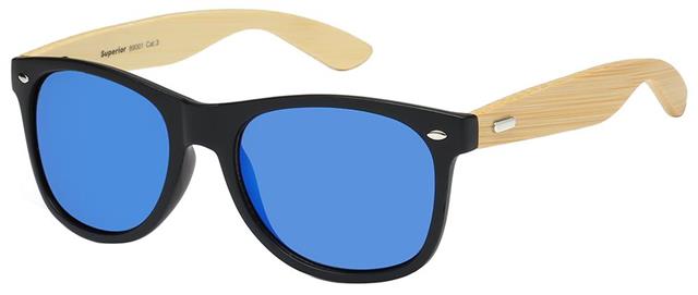 Men's Women's Wooden Bamboo Classic Mirror Retro Sunglasses Black/Wooden Arm/Blue Mirror Lens Superior 8sup890012.1