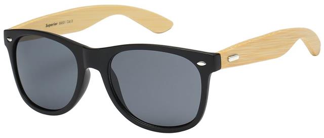 Men's Women's Wooden Bamboo Classic Mirror Retro Sunglasses Black/Wooden Arm/Smoke Lens Superior 8sup890013.1