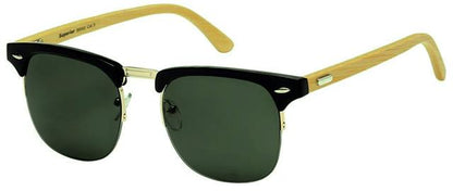 Unisex Wooden Bamboo Retro Half Rim Classic Sunglasses Gloss Black/Light Wood Arm/Green Lens Superior 8sup890022