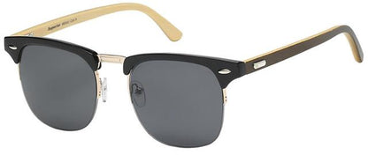 Unisex Wooden Bamboo Retro Half Rim Classic Sunglasses Gloss Black/Dark Wood Arm/Smoke Lens Superior 8sup890023