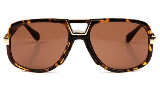 Large Mens Pilot Retro Sunglasses with Accented Brow Bar Unbranded AV-5417-01B