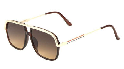 Men's Flat Top Retro Pilot Sunglasses with Accented Browline Brown Gold Brown Lens Unbranded AV-5428-aviator-sunglasses-02