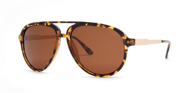 BeOne Retro Polarized Pilot Sunglasses for Men Gloss Tortoise Brown/Gold/Brown Lens BeOne B1PL-Escape-R
