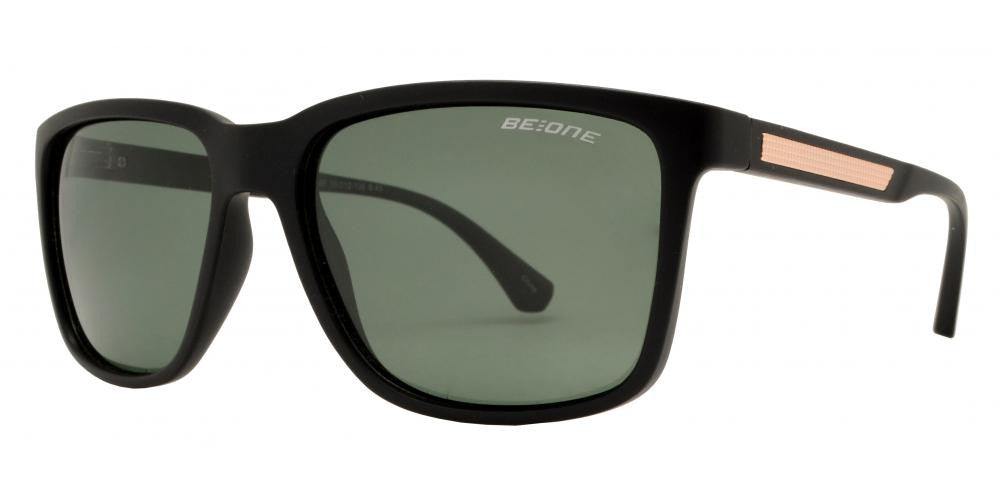 Polarized Square Horn Rimmed Sport Plastic Sunglasses Matt Black Gold Smoke Green lens Beone B1PL-FUME-93