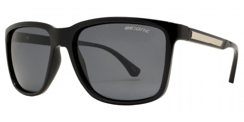 Polarized Square Horn Rimmed Sport Plastic Sunglasses Gloss Black/Silver/Smoke Lens