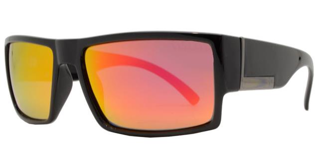 Polarized Men Flat Top Rectangular Sport Plastic Sunglasses Gloss Black Orange Mirror Lens Beone B1PL-River-1