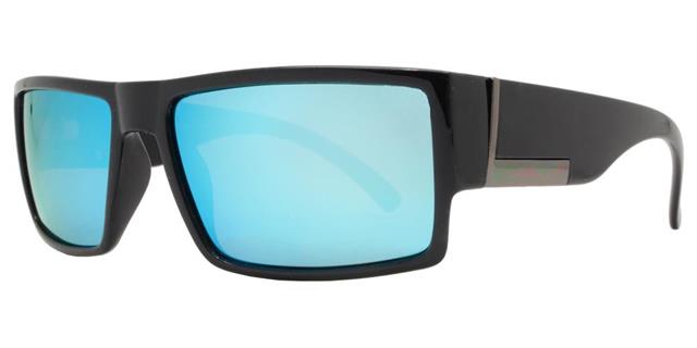 Polarized Men Flat Top Rectangular Sport Plastic Sunglasses Gloss Black Blue Mirror Lens Beone B1PL-River-4