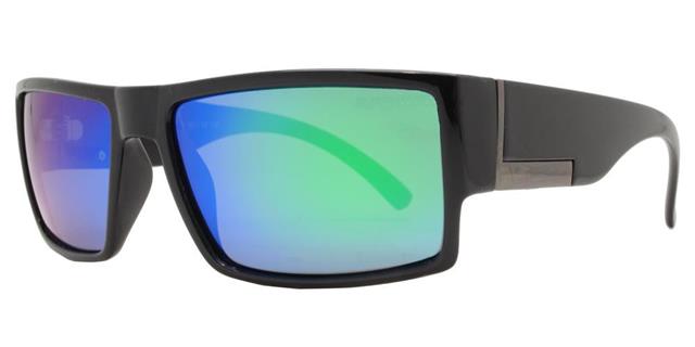 Polarized Men Flat Top Rectangular Sport Plastic Sunglasses Gloss Black Green Mirror Lens Beone B1PL-River-7