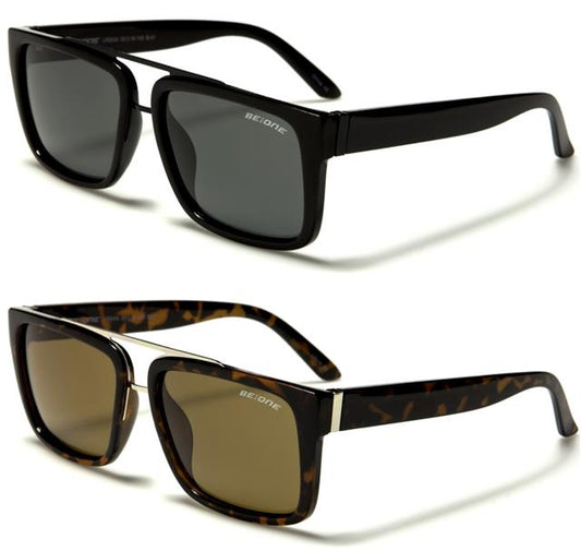 Men's Polarized Retro Flat Top Rectangle Sunglasses With Brow Bar BeOne B1PL-URBAN