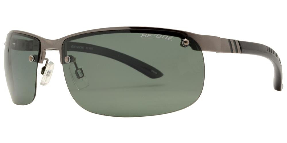 Mens Polarized Semi-Rimless Metal Sports Sunglasses BeOne B1PL_3917_-_7 Gunmetal Black Green Smoke Lens {{ color }}
