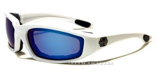 White Choppers Motorcycle Goggles Sunglasses with Foam Padding Choppers CHOPPERS-GOGGLES-SUNGLASSES-MENS-LADIES-BIKERS-MOTORCYCLE-MOTOR-BIKE--WRAP-WHITE-v1 WHITE BLUE MIRROR LENSES