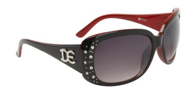 DE Designer Diamante Wrap Around Womens sunglasses UV400 Black & Red/Smoke Gradient Lens DE DE5006a