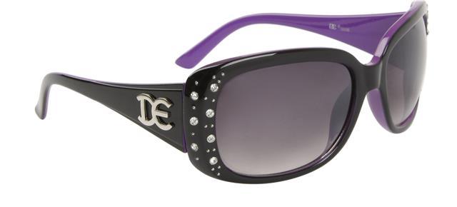 DE Designer Diamante Wrap Around Womens sunglasses UV400 Black & Purple Smoke Gradient Lens DE DE5006b