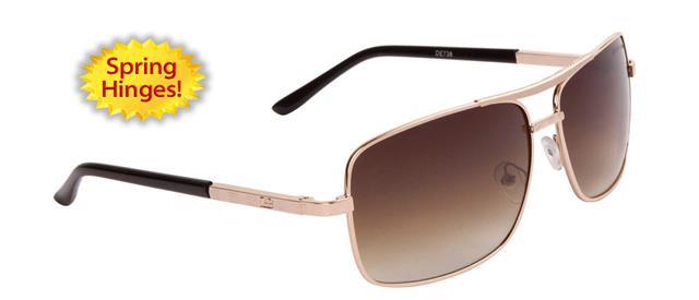 DE Designer Retro Rectangle Pilot sunglasses UV400 mens womens Brown/Gold/Brown Gradient Lens DE DE738b