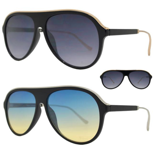 Men's Retro Small Black Pilot Flat Lens Sunglasses Unbranded FC6422-H