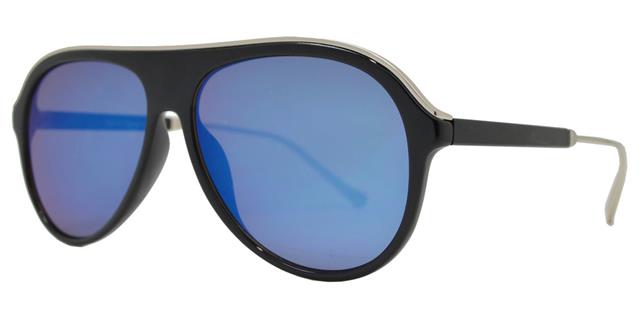 Men's Retro Small Black Pilot Flat Lens Sunglasses Gloss Black Blue Mirror Lens Unbranded FC_6422_-_5