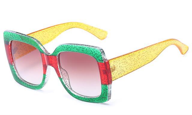 Women's Square Large Butterfly Sunglasses Green Red Glitter Yellow Glitter Arm Brown Gradien Unbranded G7_3e9785bc-8e1e-4a71-82e7-2ceb835223d1