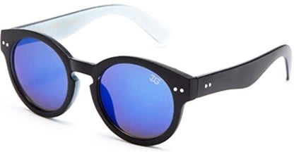 Unisex Designer Round Mirror Key Hole Sunglasses Black White Blue Mirror Lens IG Eyewear IG9832-A