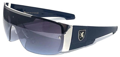 Men's Oversized Big Retro Wrap around Designer Sunglasses Silver Navy Blue Smoke Lens Khan IMG_0138
