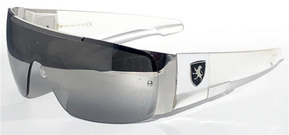 Men's Oversized Big Retro Wrap around Designer Sunglasses Silver White & Clear Smoke Mirror Lens Khan IMG_0139