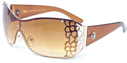 Diamante Large Semi Rimless Retro Wrap Around Sunglasses for women Plain Brown Gold Brown Lens Kleo IMG_5957