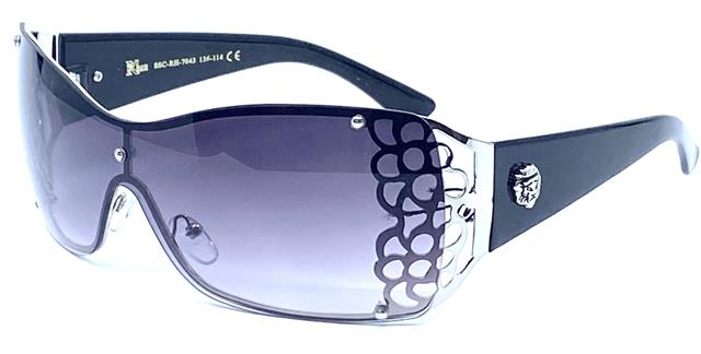 Diamante Large Semi Rimless Retro Wrap Around Sunglasses for women Plain Black Silver Smoke Lens Kleo IMG_5959