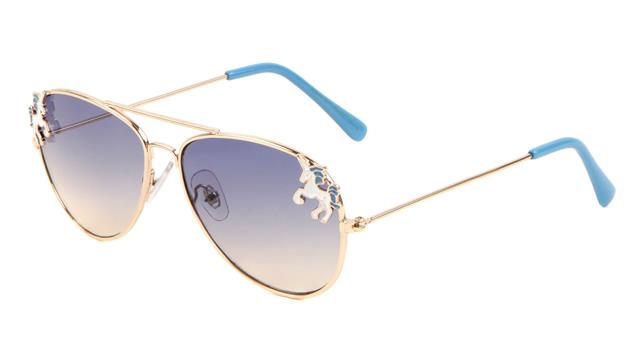 Girls Unicorn Metal Pilot Sunglasses for Kids Silver Blue Blue Smoke Gradient Lens Unbranded K1129-kids-aviators-unicorns-sunglasses-05