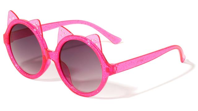 Girl's Glitter Round Cute Ear Sunglasses for Kid's Crystal Hot Pink Smoke Gradient Lens Unbranded K865-kids-round-glitter-cat-ears-sunglasses-02