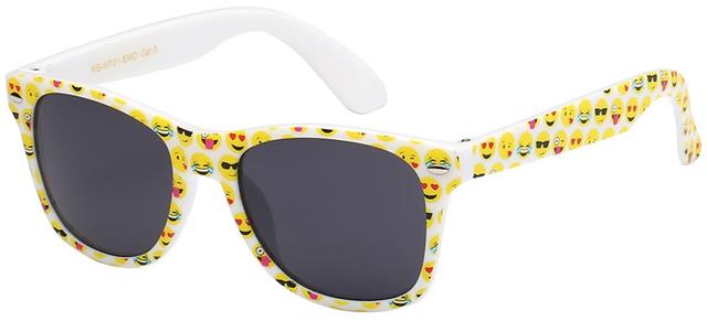 Emoji Boy's and Girl's Mirror Lens Classic Sunglasses for Kid's White Emoji/Black Smoke Lens Retro Optix KGWF01EMO1