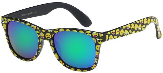 Emoji Boy's and Girl's Mirror Lens Classic Sunglasses for Kid's Black Emoji/Green & Blue Mirror Lens Retro Optix KGWF01EMO2
