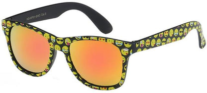 Emoji Boy's and Girl's Mirror Lens Classic Sunglasses for Kid's Black Emoji/Orange Mirror Lens Retro Optix KGWF01EMO4