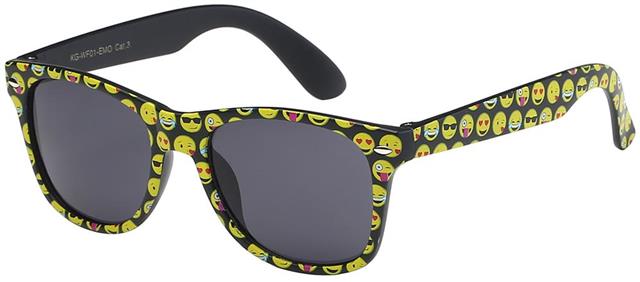 Emoji Boy's and Girl's Mirror Lens Classic Sunglasses for Kid's Black Emoji/Black Smoke Lens Retro Optix KGWF01EMO5