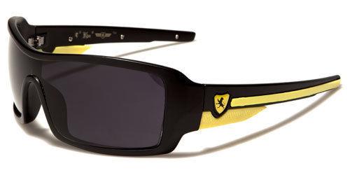 Mens Khan Sports Wrap Around Brown Sunglasses BLACK & YELLOW BLACK LENSES Khan KHAN-SUNGLASSES-DESIGNER-SPORTS-BLACK-LARGE-WRAP-MENS-LADIES-UV400-FASHION-K5525-v3