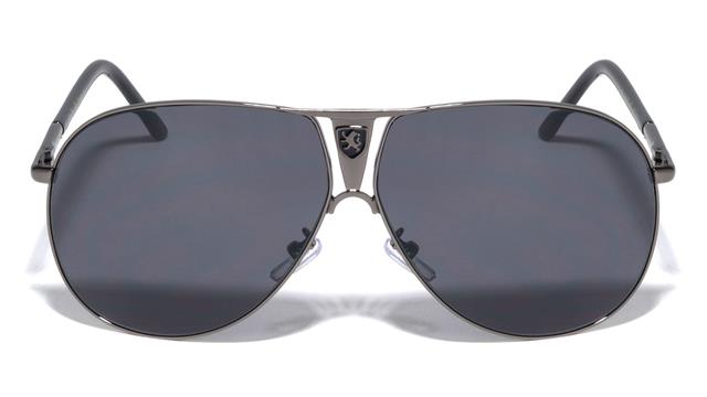 Khan Vintage Oversized Shield Pilot Sunglasses for Men Khan KN-1086-khan-metal-frontal-lion-logo-aviators-sunglasses-01