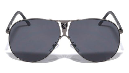 Khan Vintage Oversized Shield Pilot Sunglasses for Men Khan KN-1086-khan-metal-frontal-lion-logo-aviators-sunglasses-01