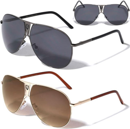 Khan Vintage Oversized Shield Pilot Sunglasses for Men Khan KN-1086-khan-metal-frontal-lion-logo-aviators-sunglasses