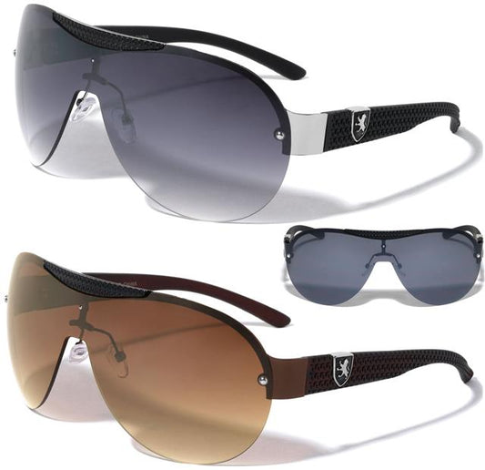 Designer Khan Oversized Wrap around Shield Sunglasses Khan KN-1205-khan-metal-rimless-one-piece-shield-sunglasses-0