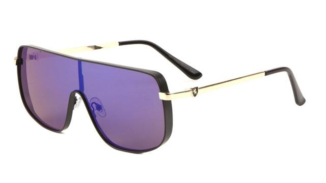 XL Oversized Mend Shield Visor Sunglasses for Men Black Metal Gold Blue Mirror Lens Khan KN-M21028-khan-metal-sunglasses-04