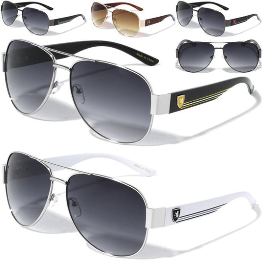 Men's Khan Designer Pilot Sunglasses with Brow Bar and Retro Stripes Khan KN-M3915-Khan-Aviator-sunglasses-with-stripes